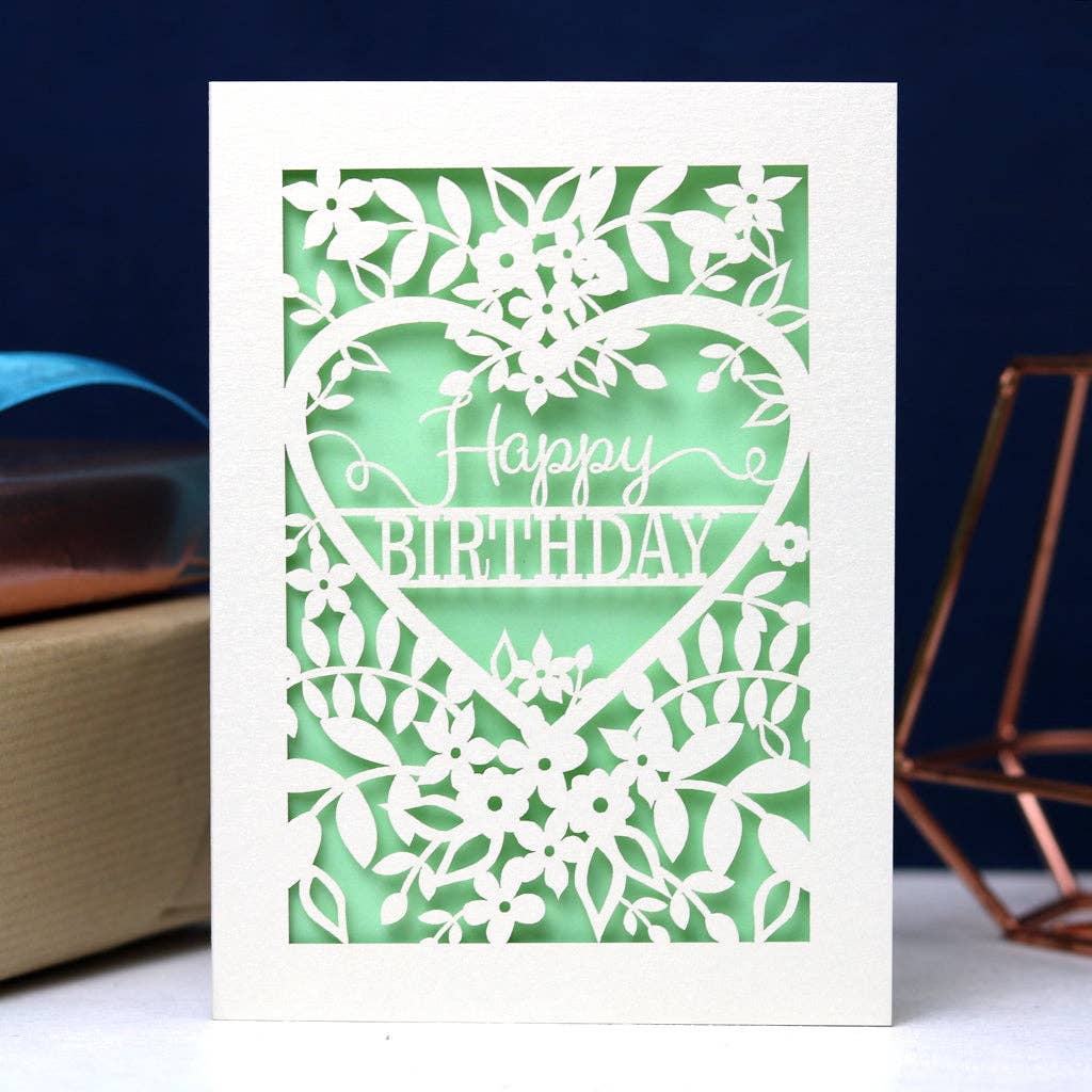 Pogo Fandango | Happy Birthday Heart a6 Laser Cut Card