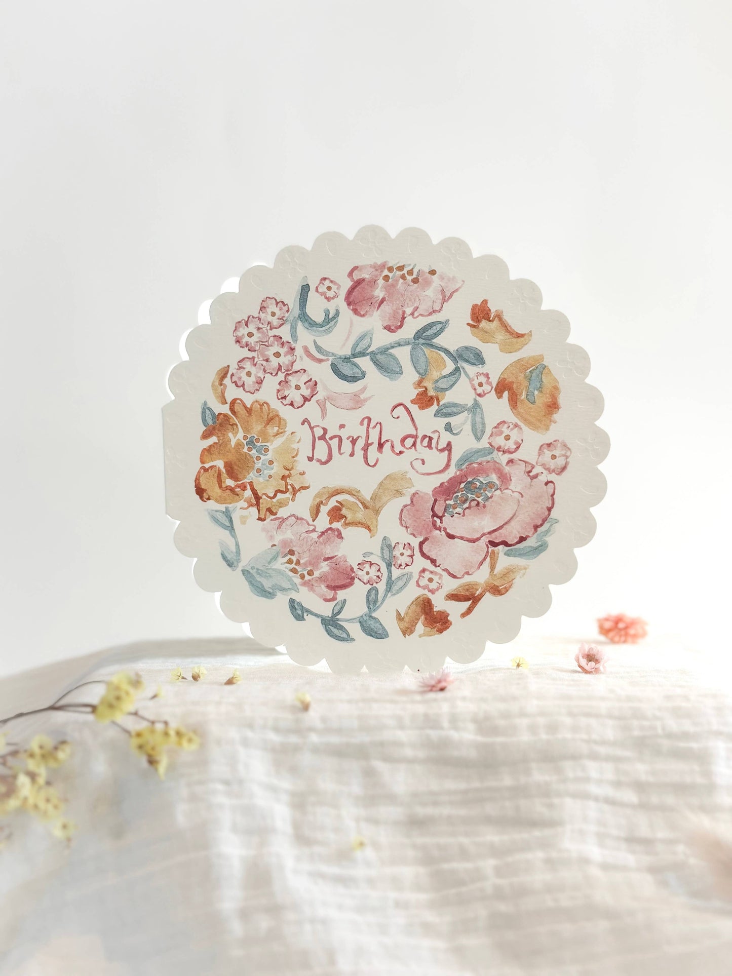 Birthday blossom - circular embossed card