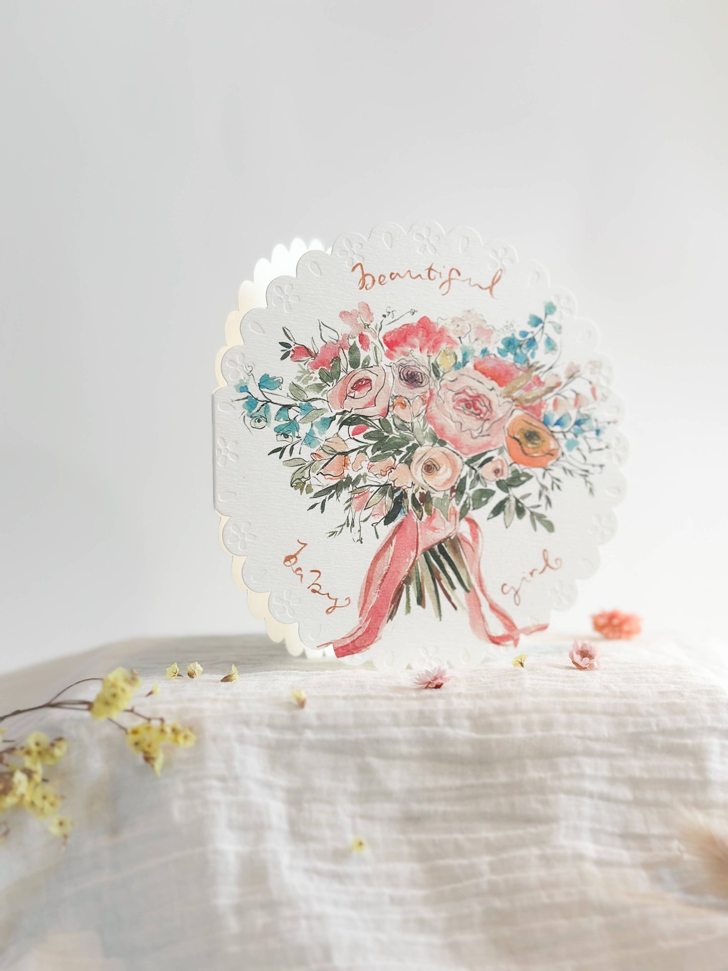 Beautiful baby girl - circular embossed card