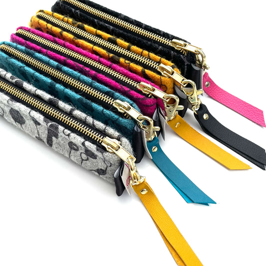 Ann Charlish| Poppy Silkscreen Printed Harris Tweed Pouch Blue