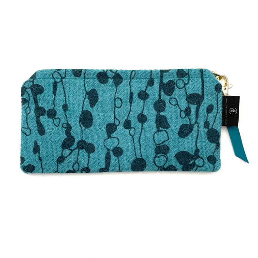Ann Charlish| Poppy Silkscreen Printed Harris Tweed Pouch Blue
