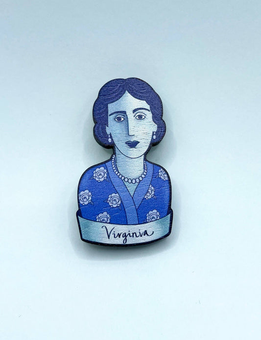 Virginia Woolf - Wooden Book Lovers Pin Brooch