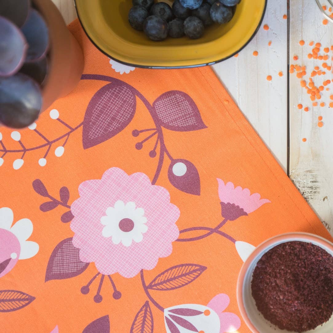 Tea towel - orange floral