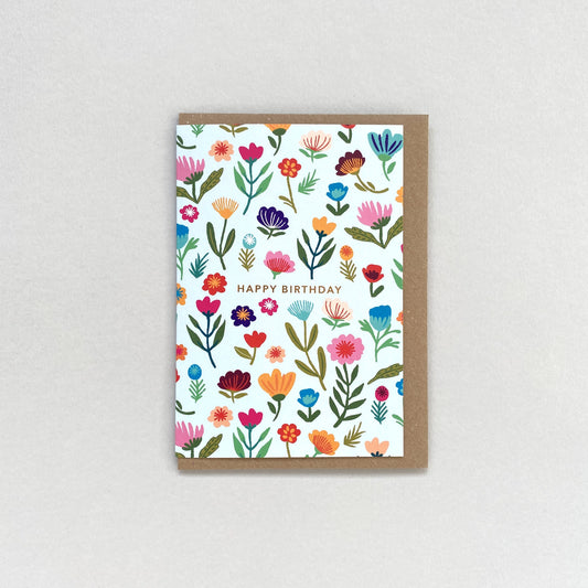 Mint folk floral birthday card