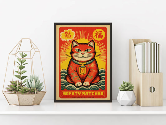 Lucky Cat Matchbox Print