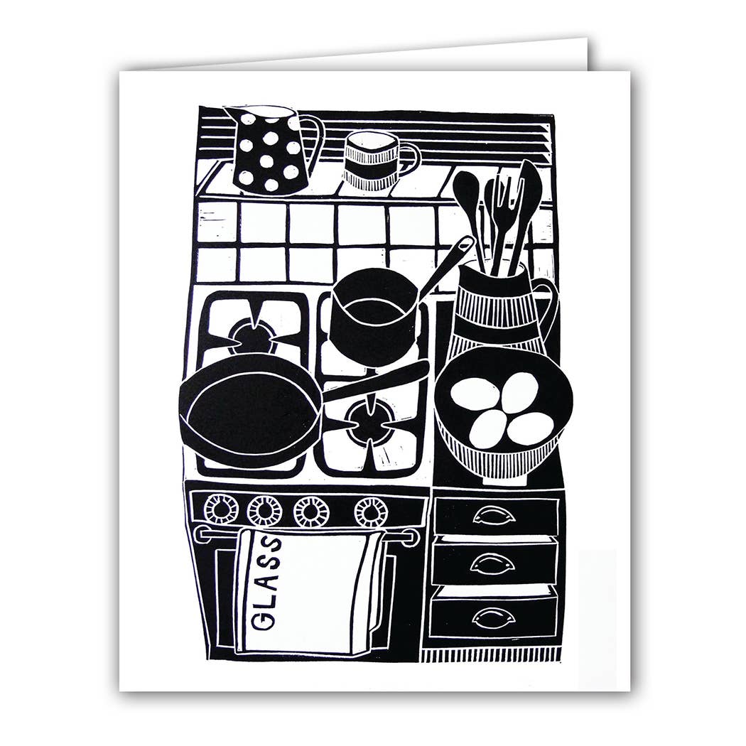 Reliefprint Press Cards| Blank Greeting Card - Cooking with Eggs