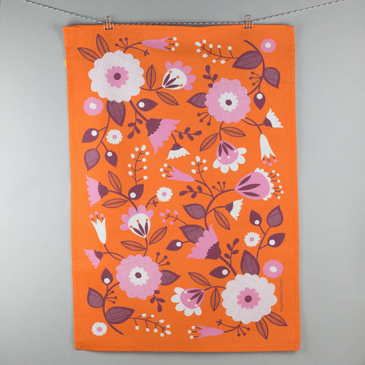 Tea towel - orange floral