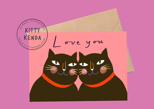 Kitty Kenda Love You Black Cats Eco Greeting Card