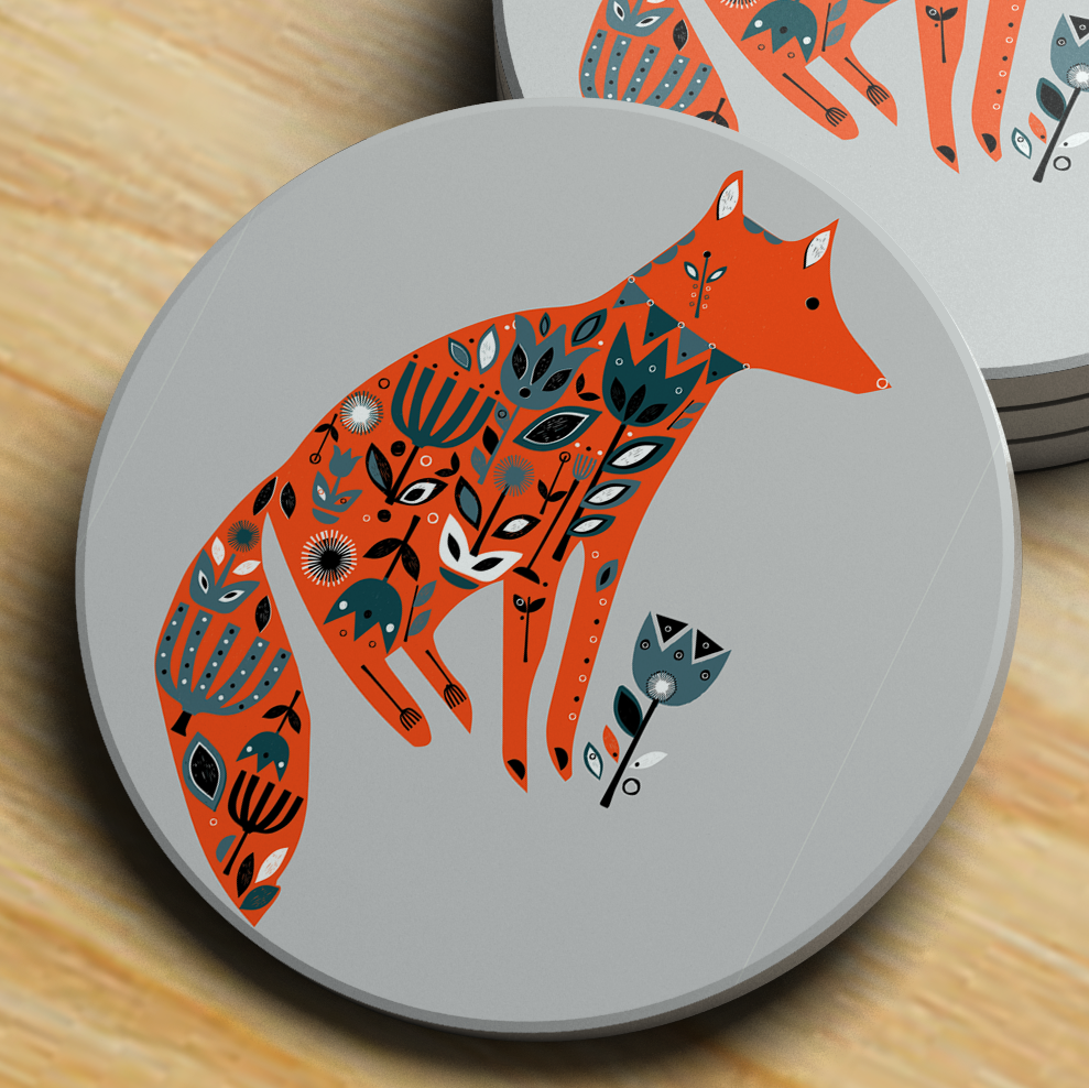 Jenni Douglas Design Ceramic Tile Coaster - Fox Garden