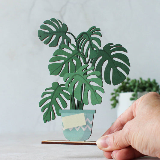 Rocket & Fox Wooden Card, Monstera Plant