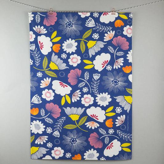 Tea towel - deep blue floral