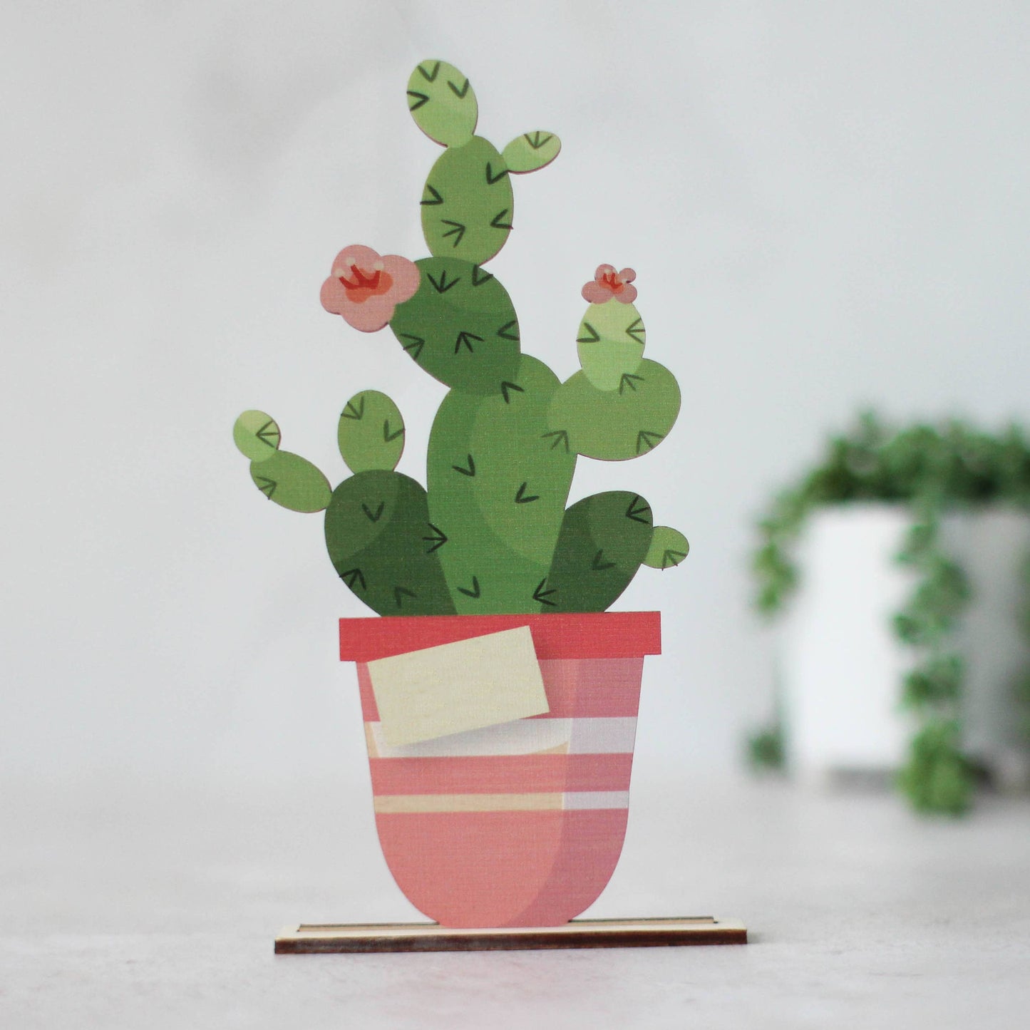 Rocket & Fox Wooden Card, Cactus