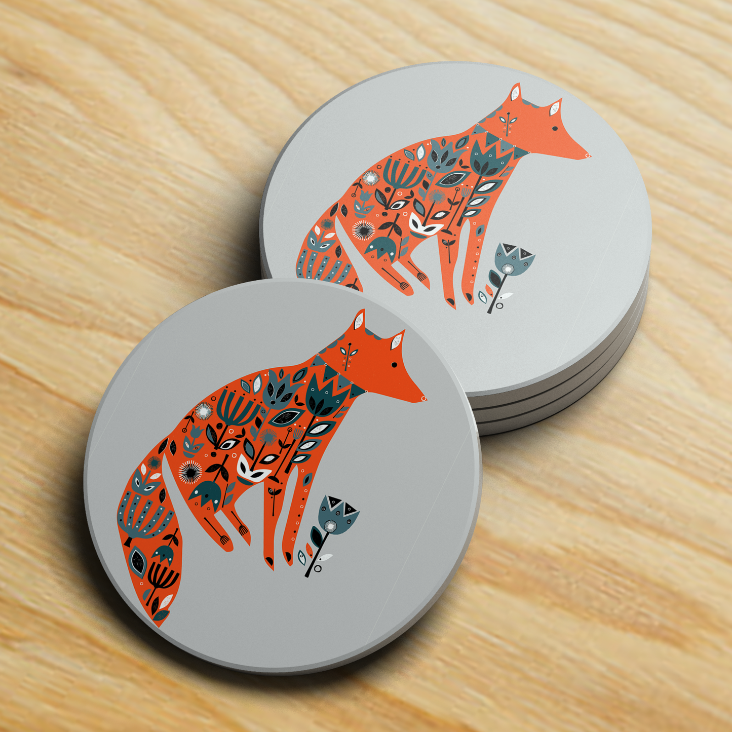 Jenni Douglas Design Ceramic Tile Coaster - Fox Garden