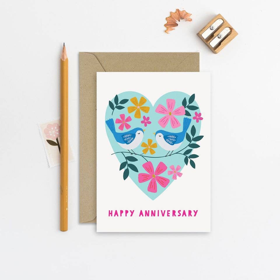 Mifkins Lovebirds Anniversary Card