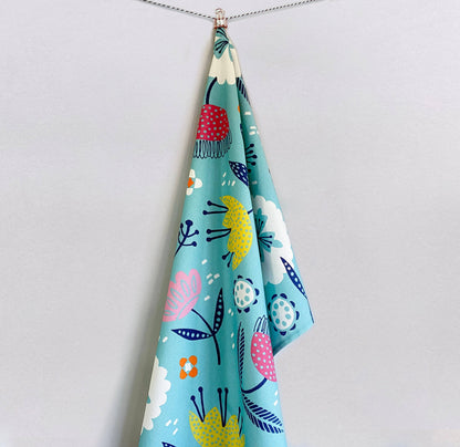 Maggiemagoo Designs Aqua Floral Tea Towel