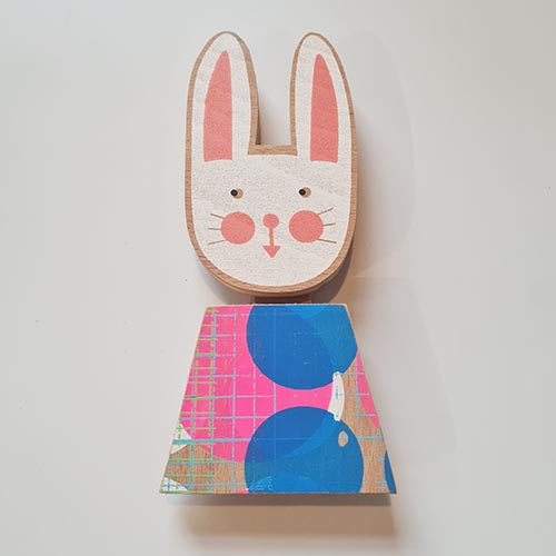 Fiona Wilson Mini Wooden Plaque: White Bunny