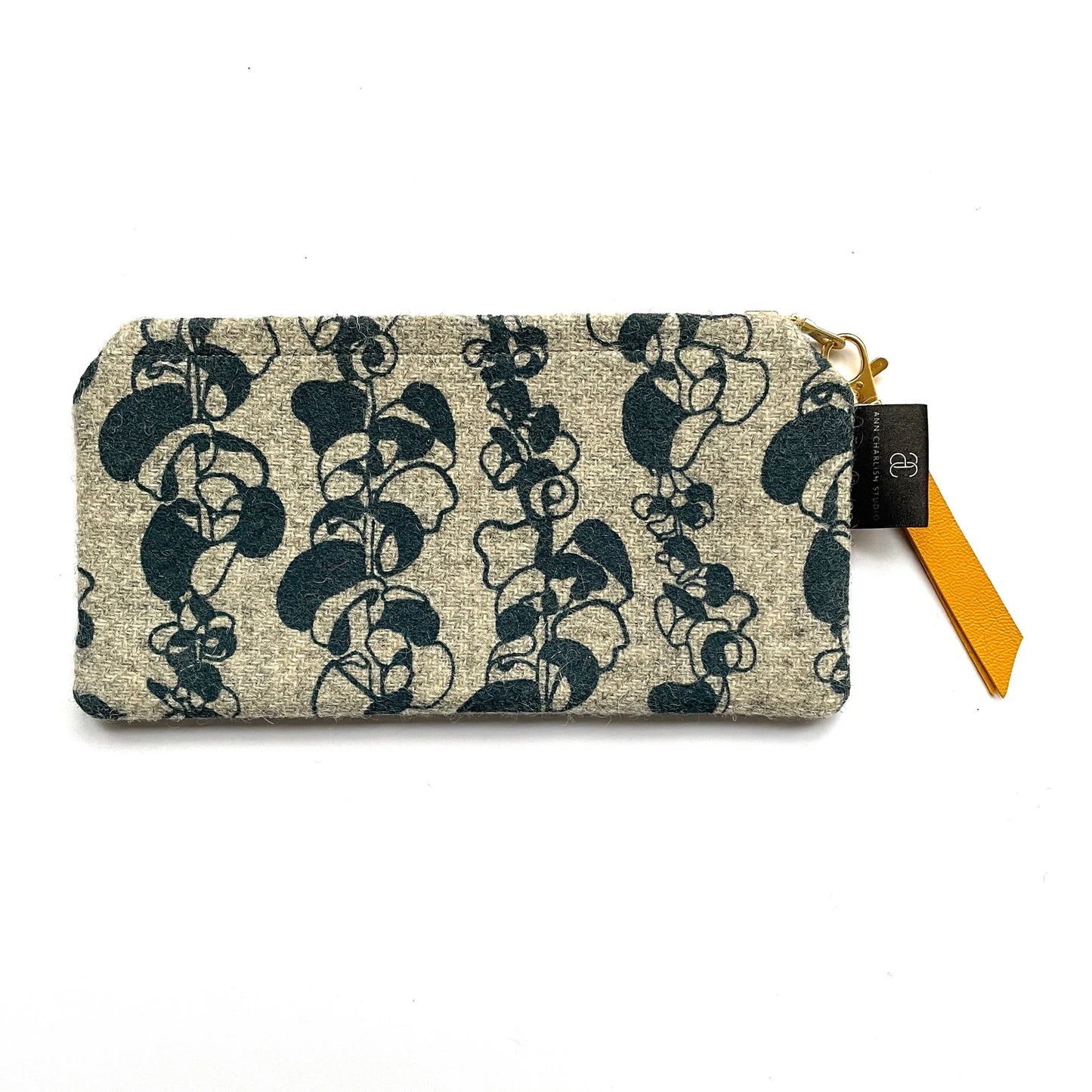 Ann Charlish| Poppy Silkscreen Printed Harris Tweed Pouch Light Grey