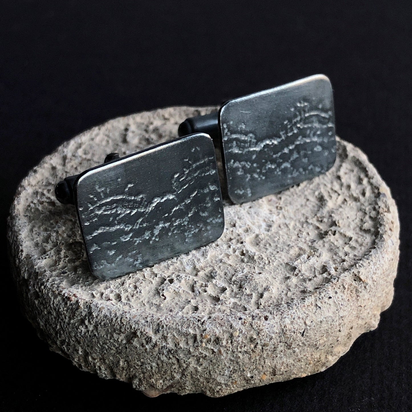 Nottingham Lace Oxidised Rectangle Cufflinks