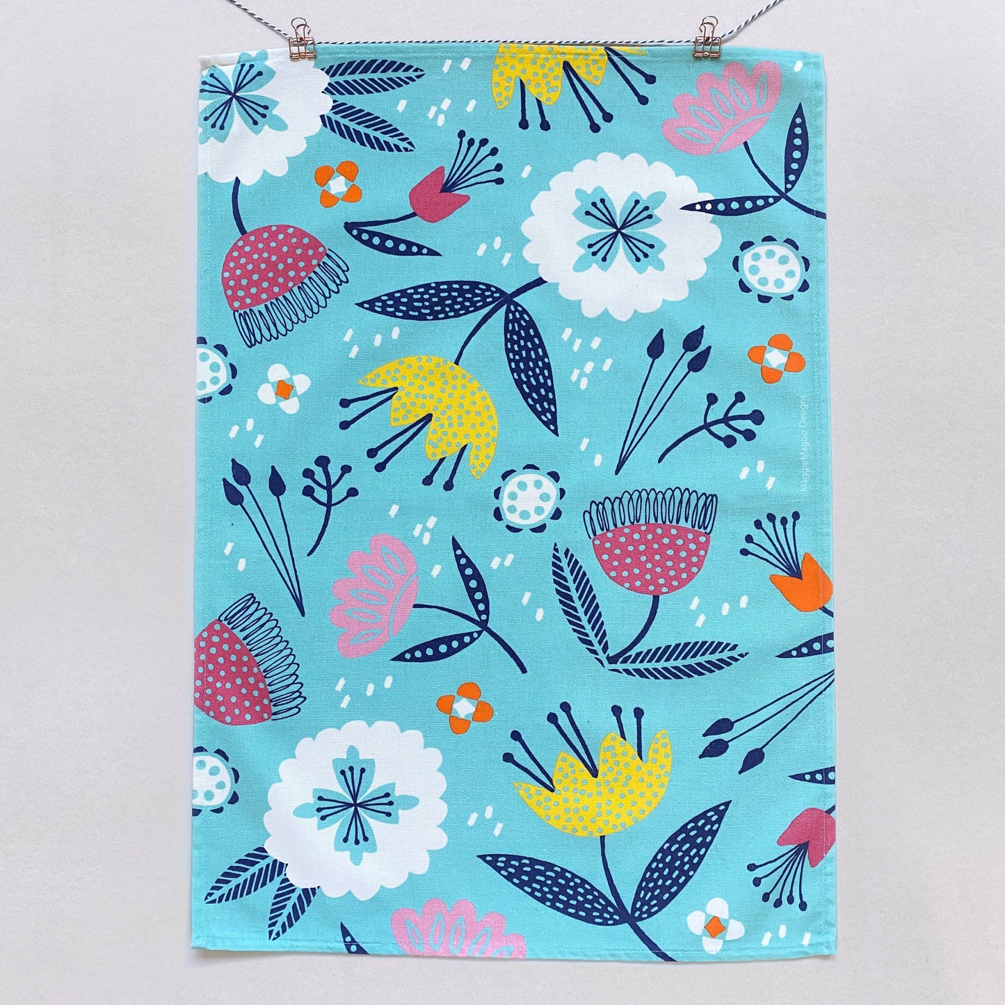 Maggiemagoo Designs Aqua Floral Tea Towel