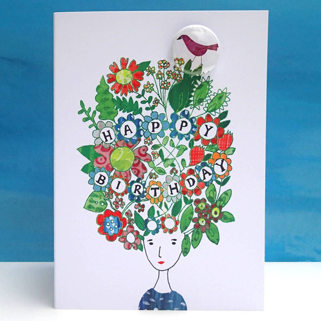 The Black Rabbit Birthday Hair - Greeting Card with badge