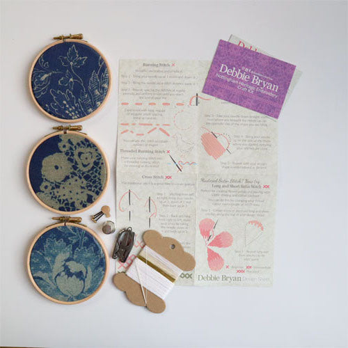 Cyanotype | Nottingham Heritage Embroidery Craft Kit: 3 Hoops