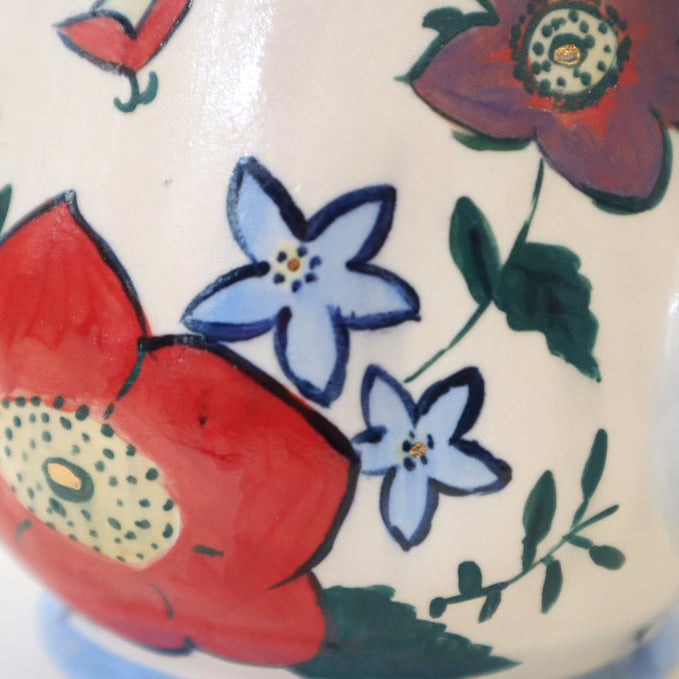 Close-up of a ceramic plate with floral designs on a white background