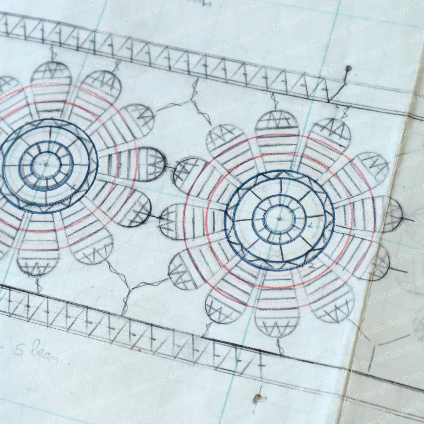 Technical lace drawing on off white  background