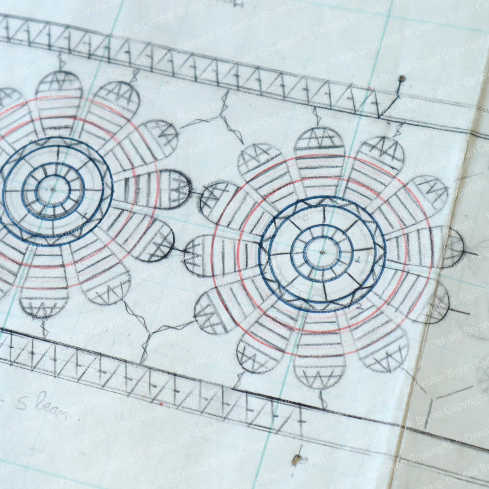 Technical lace drawing on off white  background