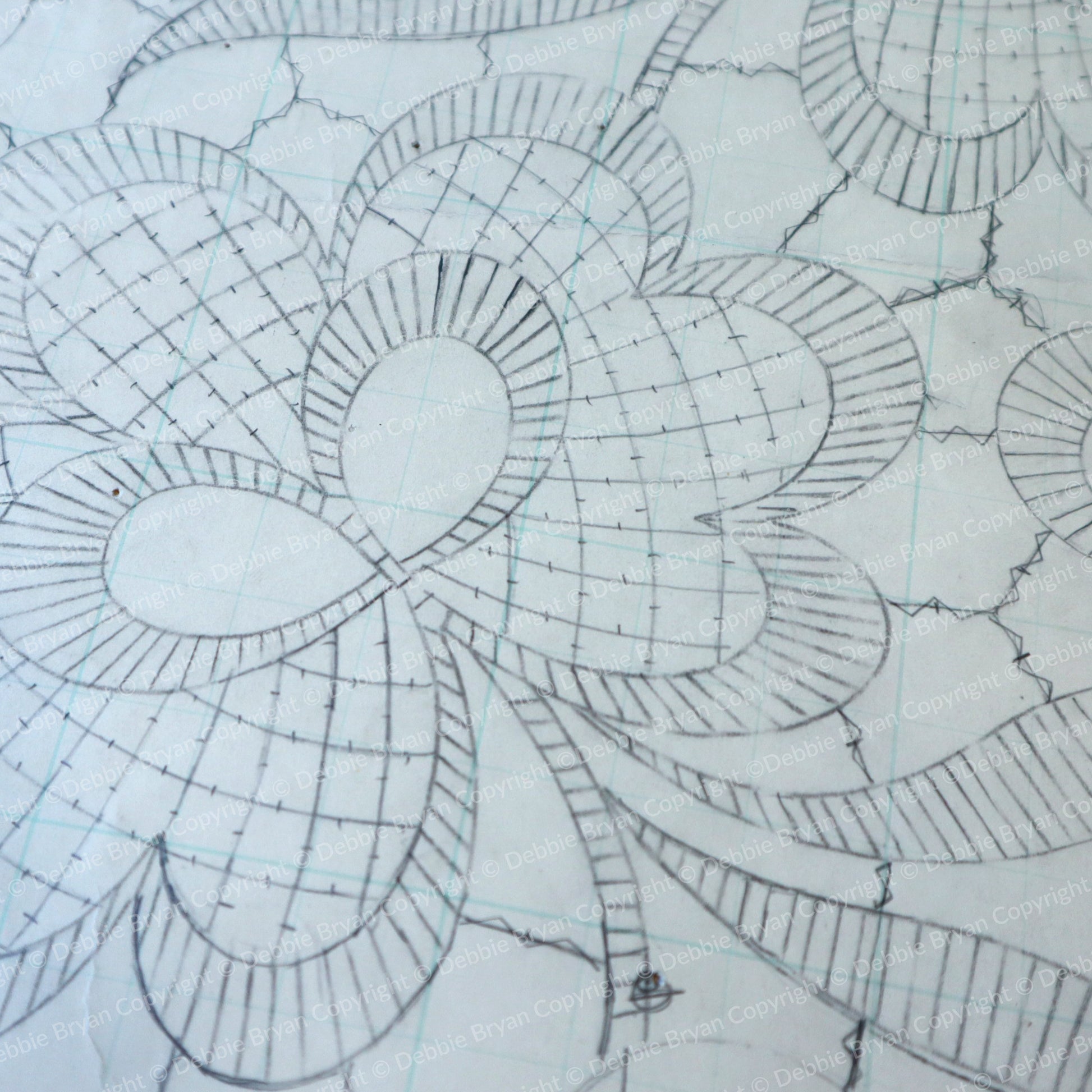 Technical drawing of a floral pattern on graph paper