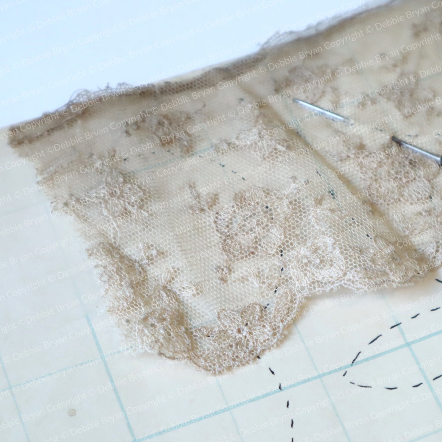 Close up of Nottingham Lace Draughtsman Drawing 46/25172 on a white background