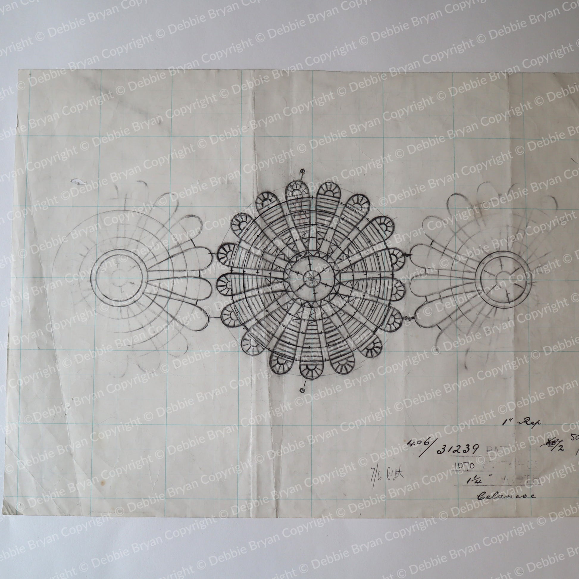 Designs of crochet doilies on a textured paper background