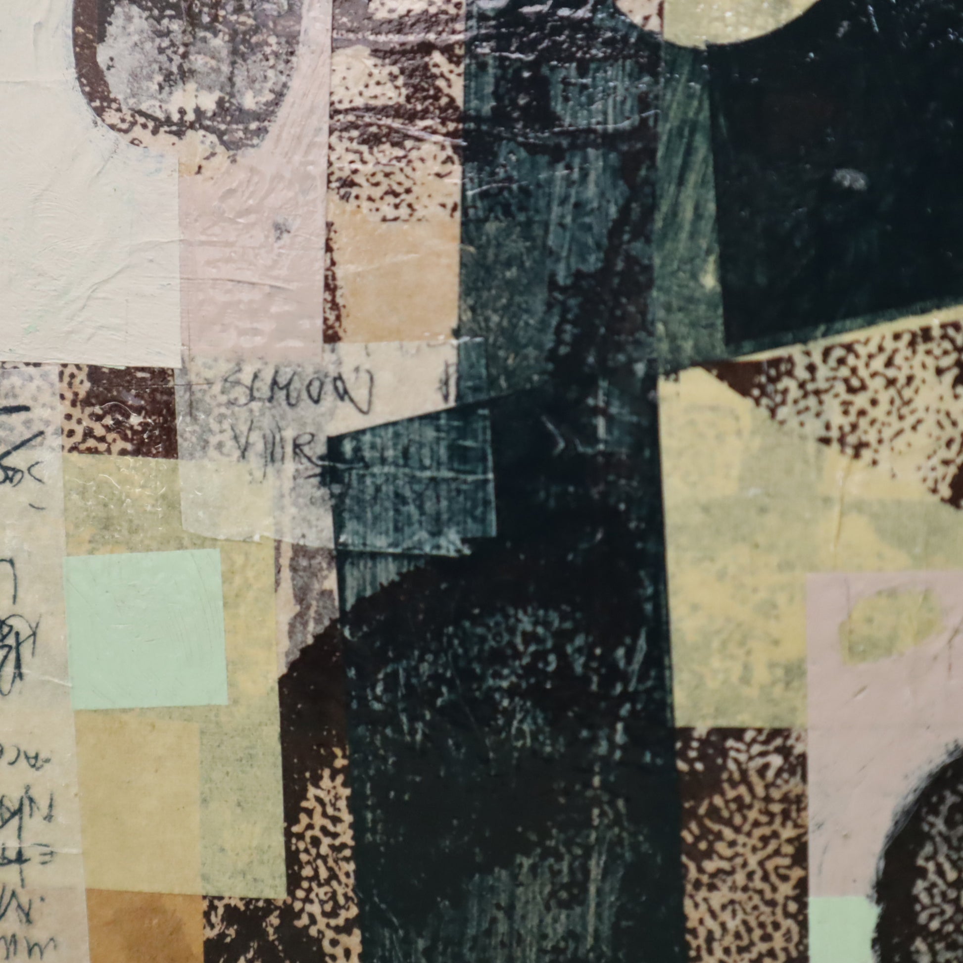 Abstract art piece with patchwork of colors and textures