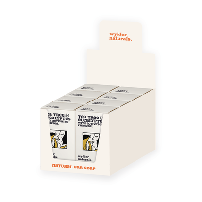 Point of sale box holding eight tea tree and eucalyptus soaps
