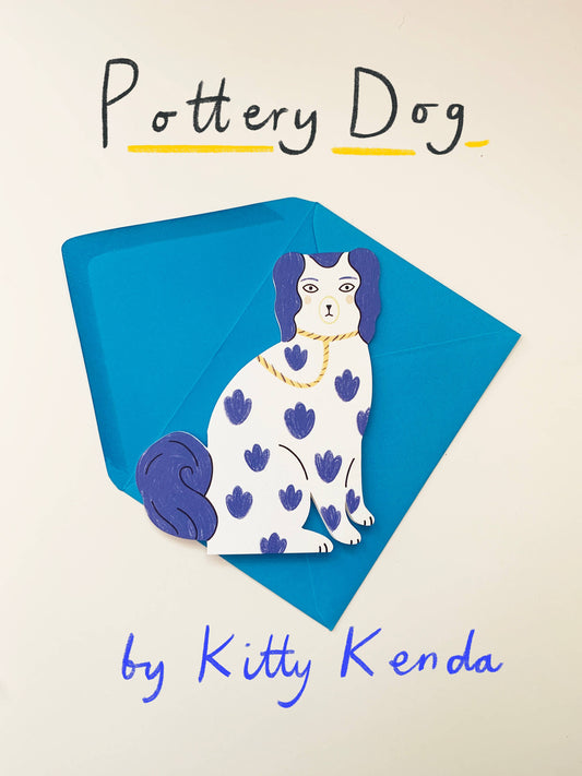 Kitty Kenda Sitting Pottery Dog Shaped Card 3 colourways