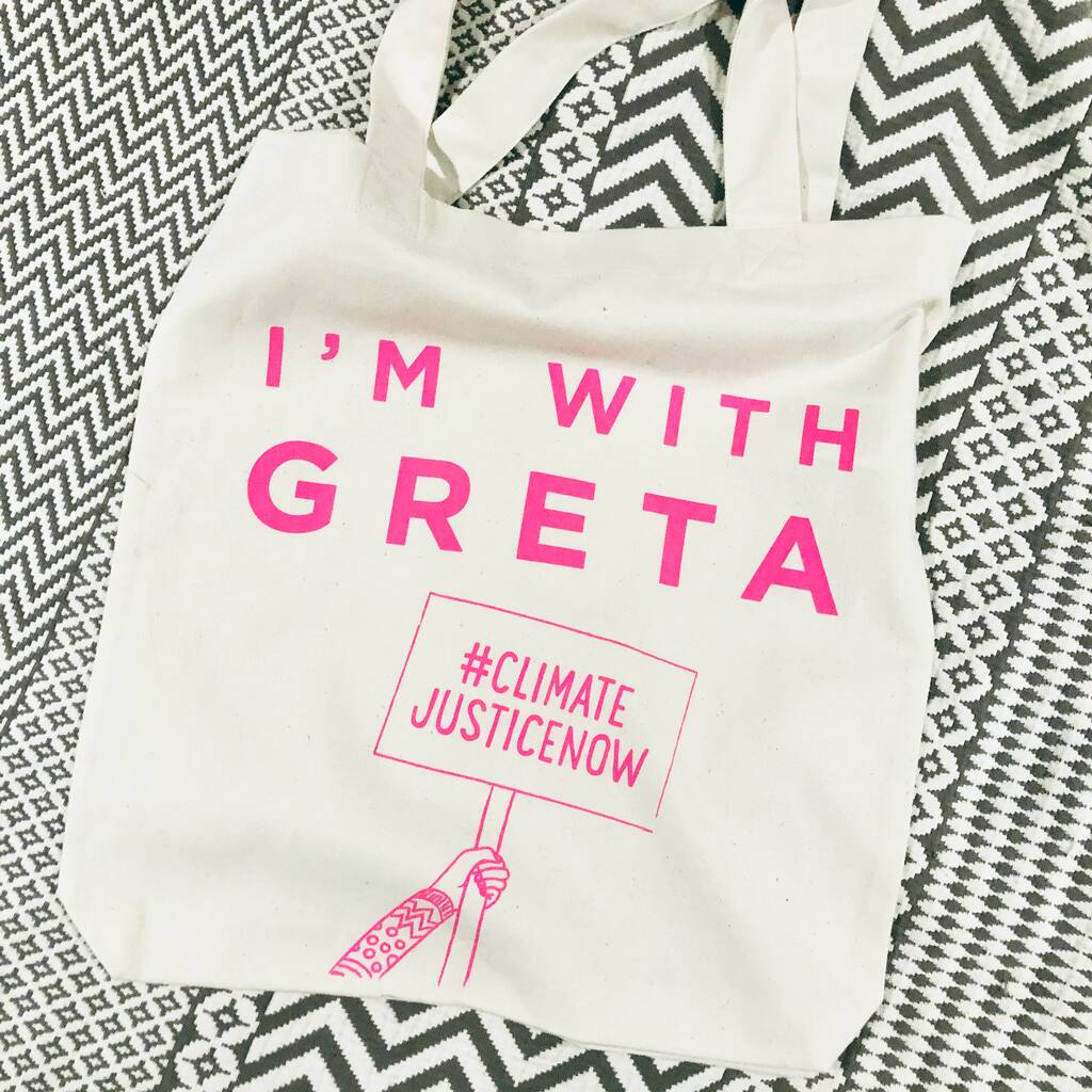 Ellie Good| I'm With Greta Recycled Fabric Slogan Tote Pink