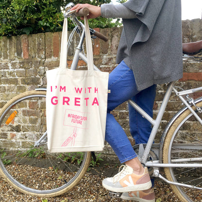 Ellie Good| I'm With Greta Recycled Fabric Slogan Tote Pink