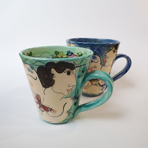 Karen Atherley Ceramics Blue and light Blue Mugs